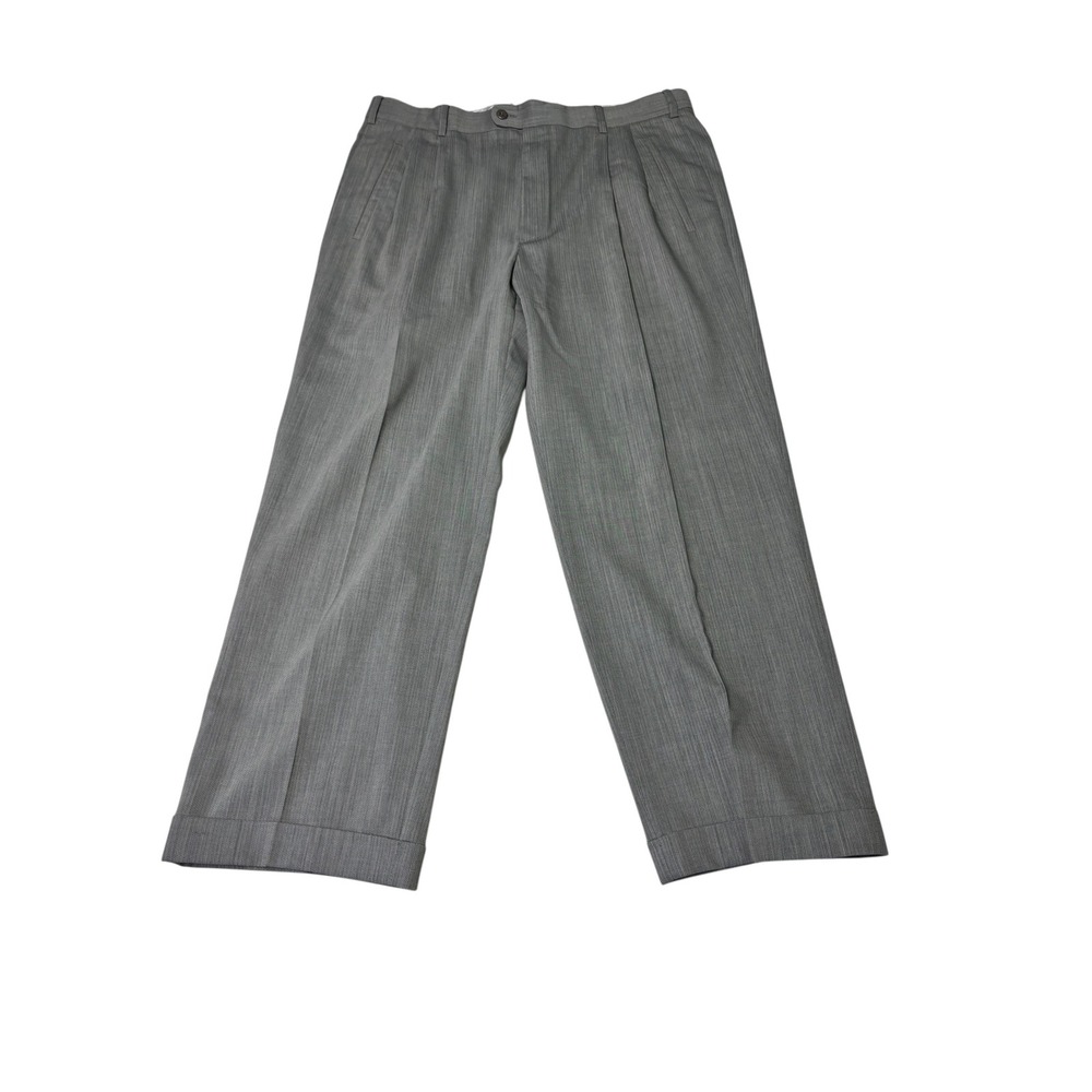 Zanella‎ Joe Gray Pleated Dress Pants Mens 35X28 Wool Made Italy Cuffed Trousers